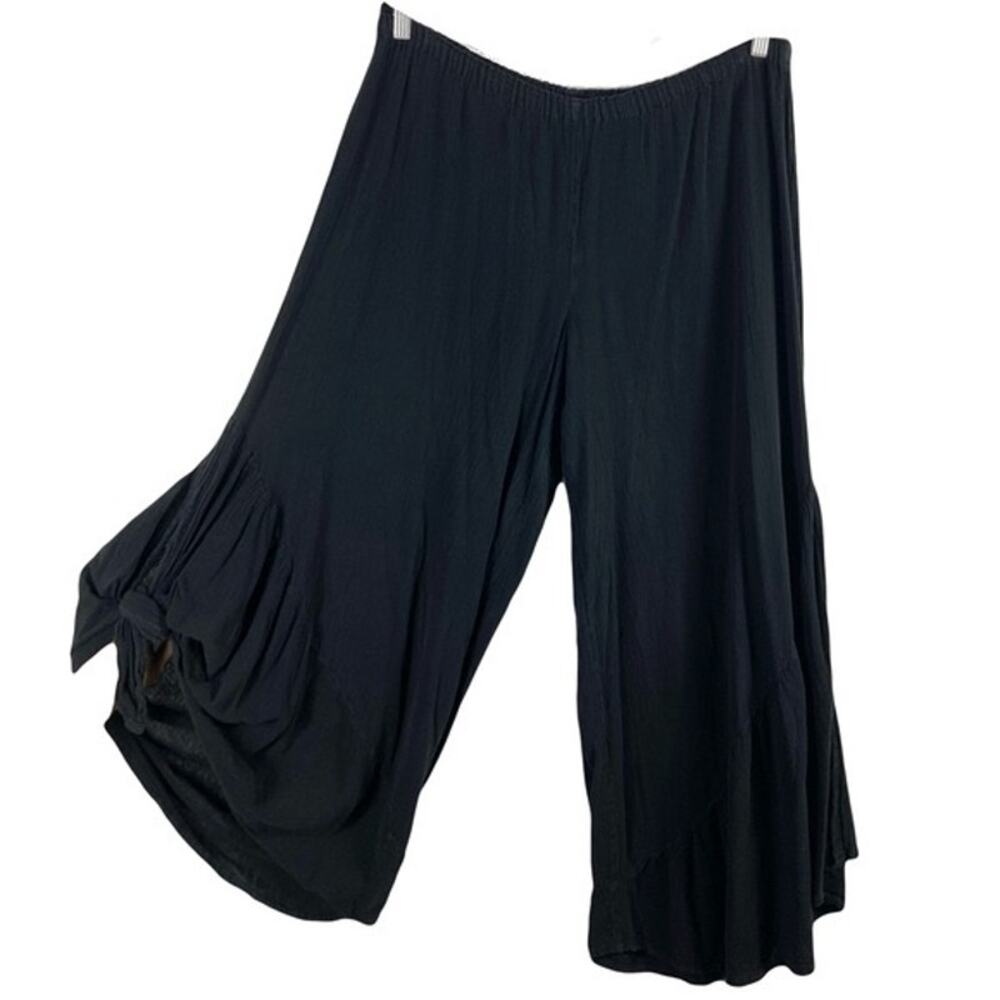 NWOT OH MY GAUZE Pants 2/L/XL Black Super-Wide-Leg Slit-Sides Rush Tiered PullUp